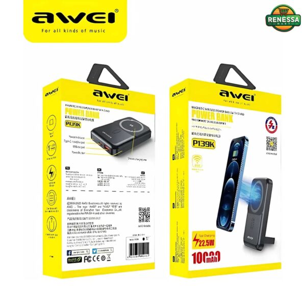 AWEI P139K Magnetic Wireless Powerbank 10000mAh with Stand (MAX 22.5W) - Image 2