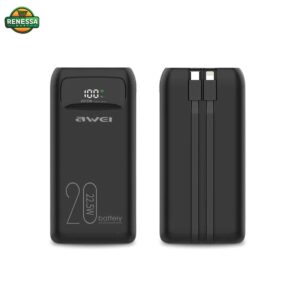 AWEI - 20000 mAh Cable Power Bank with Type C / Lightning Cable USB Fast Charge